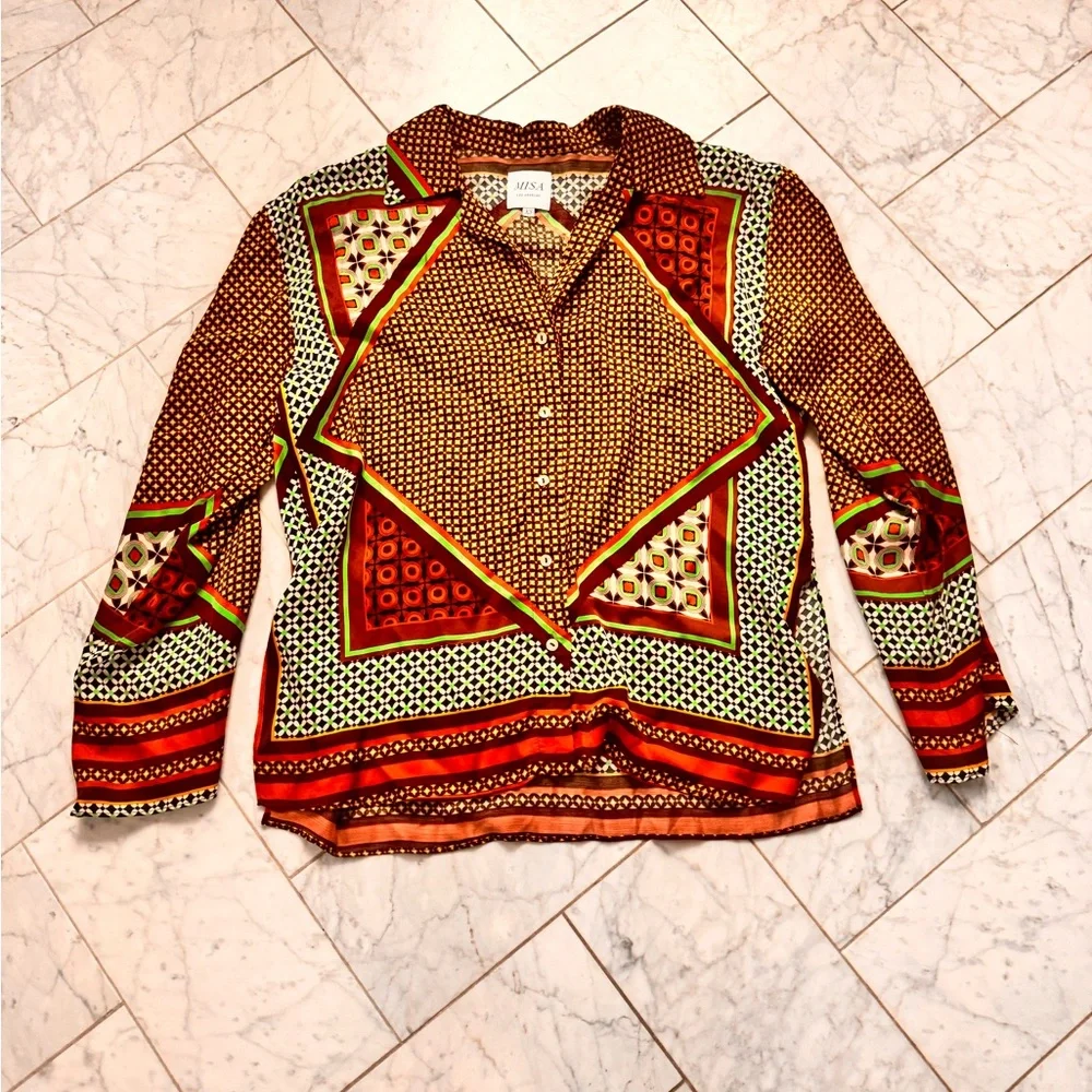 Misa Los Angeles Geometric Patterned Button-Up Shirt - Picture 1 of 3
